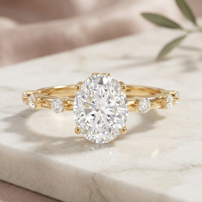 IGI Certified 2 Carat Lab Grown Diamond Oval Engagement Ring with Spaced Accent