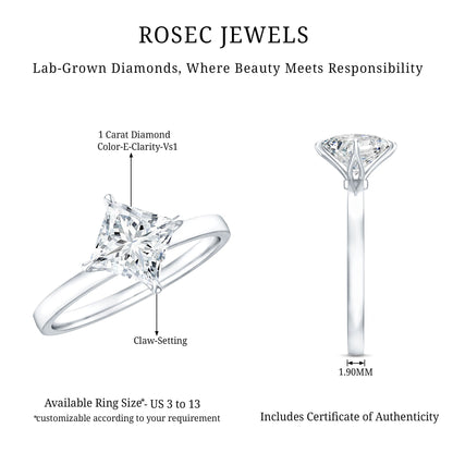 1 Carat Lab Created Diamond Princess Cut Engagement Ring IGI Certified