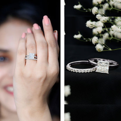 IGI Certified 3 Carat Lab Grown Diamond Princess Cut Wedding Ring Set for Women