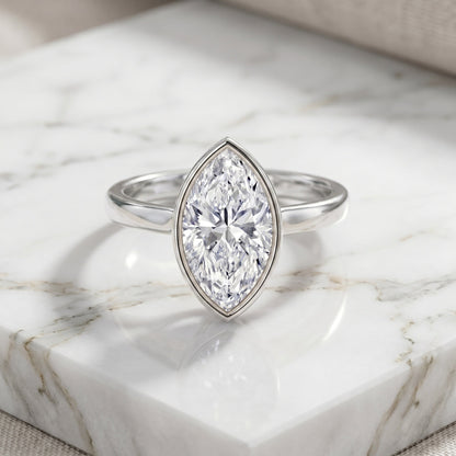 4 Carat Marquise Cut Lab Grown Diamond Bezel Engagement Ring with IGI Certificate