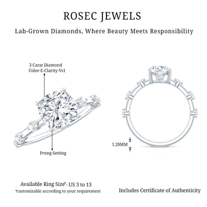 3 Carat IGI Certified Lab Grown Diamond Cushion Cut Engagement Ring for Women