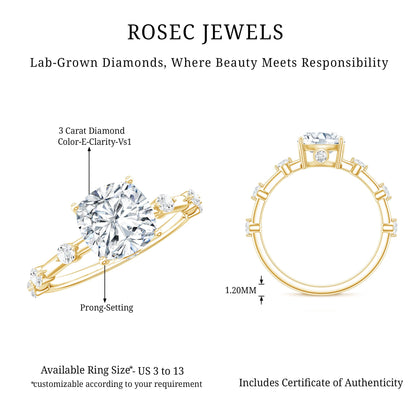 3 Carat IGI Certified Lab Grown Diamond Cushion Cut Engagement Ring for Women
