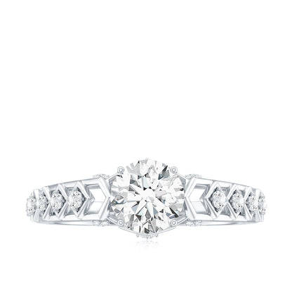 Round Cut Certified Moissanite Art Deco Engagement Ring
