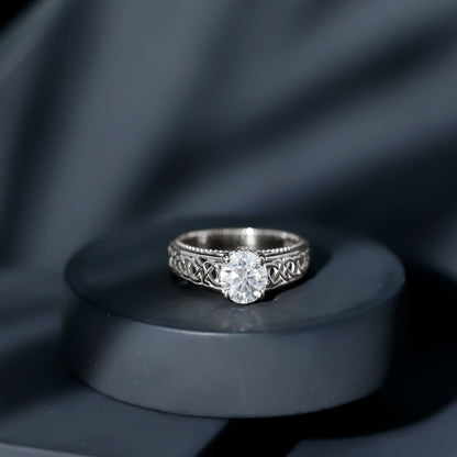 Moissanite Vintage Style Engagement Ring with Celtic Details