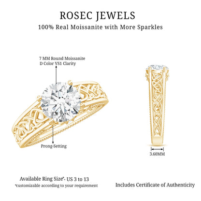 Moissanite Vintage Style Engagement Ring with Celtic Details