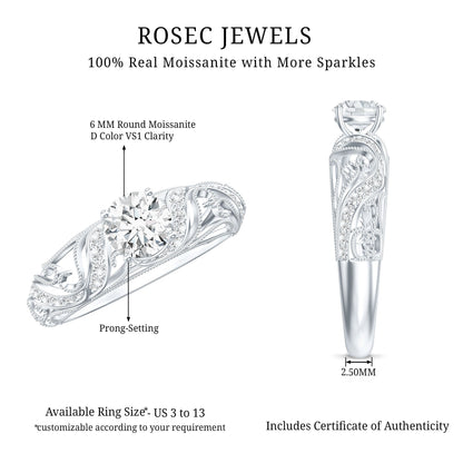 Vintage Inspired 0.98 Carat Moissanite Engagement Ring for Women