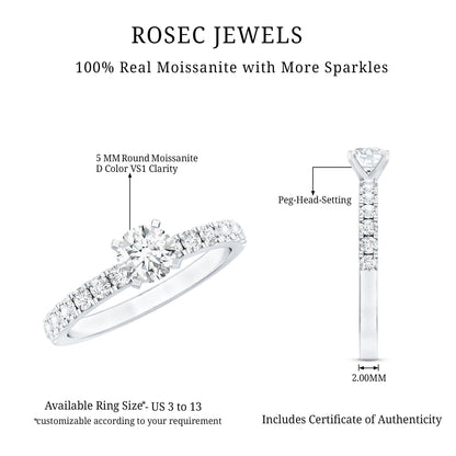 Certified 5 MM Moissanite Traditional Engagement Ring with Side Stones