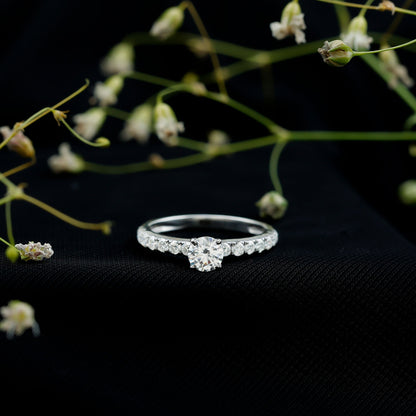Certified 5 MM Moissanite Traditional Engagement Ring with Side Stones