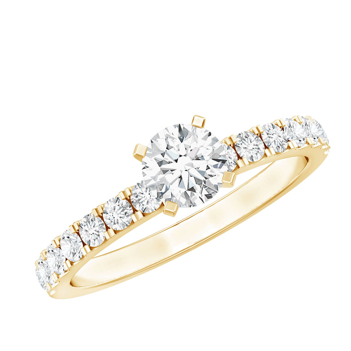 Certified 5 MM Moissanite Traditional Engagement Ring with Side Stones