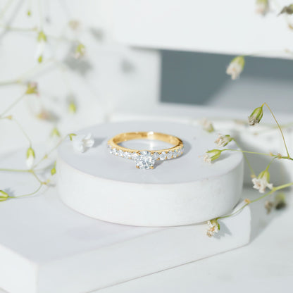 Certified 5 MM Moissanite Traditional Engagement Ring with Side Stones