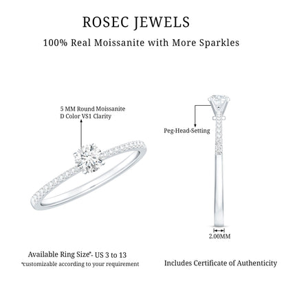 Certified 0.5 Carat Round Moissanite Solitaire Promise Ring