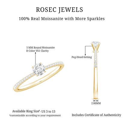 Certified 0.5 Carat Round Moissanite Solitaire Promise Ring