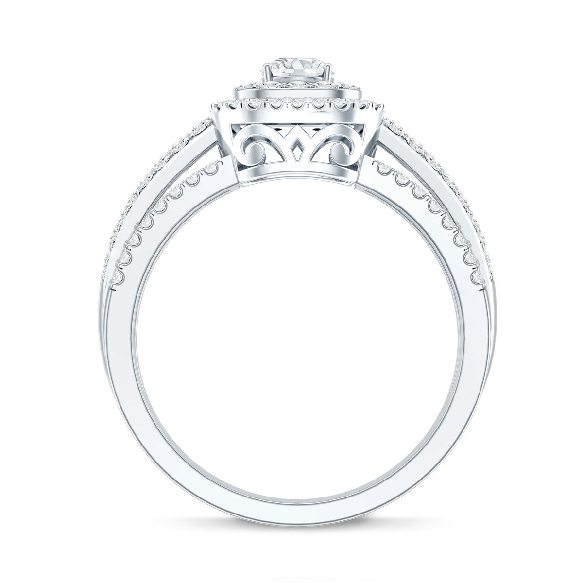 Lab Grown Diamond Retro Engagement Ring with Double Halo