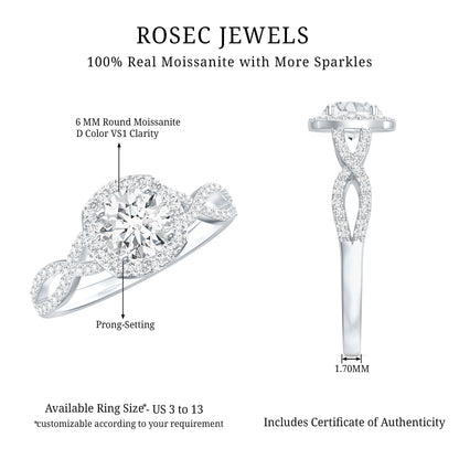 Certified Moissanite Halo Engagement Ring with Criss Cross Shank