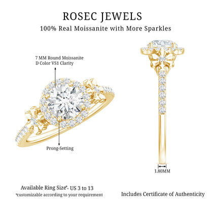 Certified 1.3 Carat Moissanite Floral Engagement Ring for Women