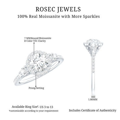 Moissanite Halo Engagement Ring for Her with Certificate