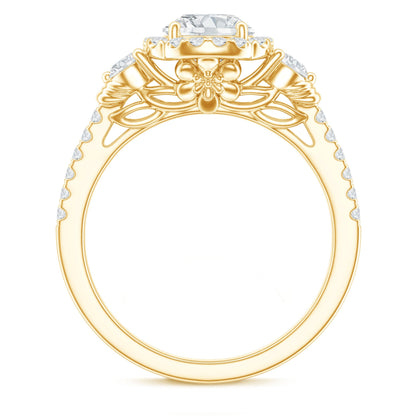 Moissanite Halo Engagement Ring for Her with Certificate