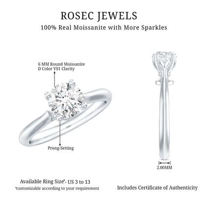 Solitaire Round Cut Moissanite Engagement Ring for Her