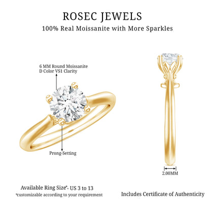 Solitaire Round Cut Moissanite Engagement Ring for Her