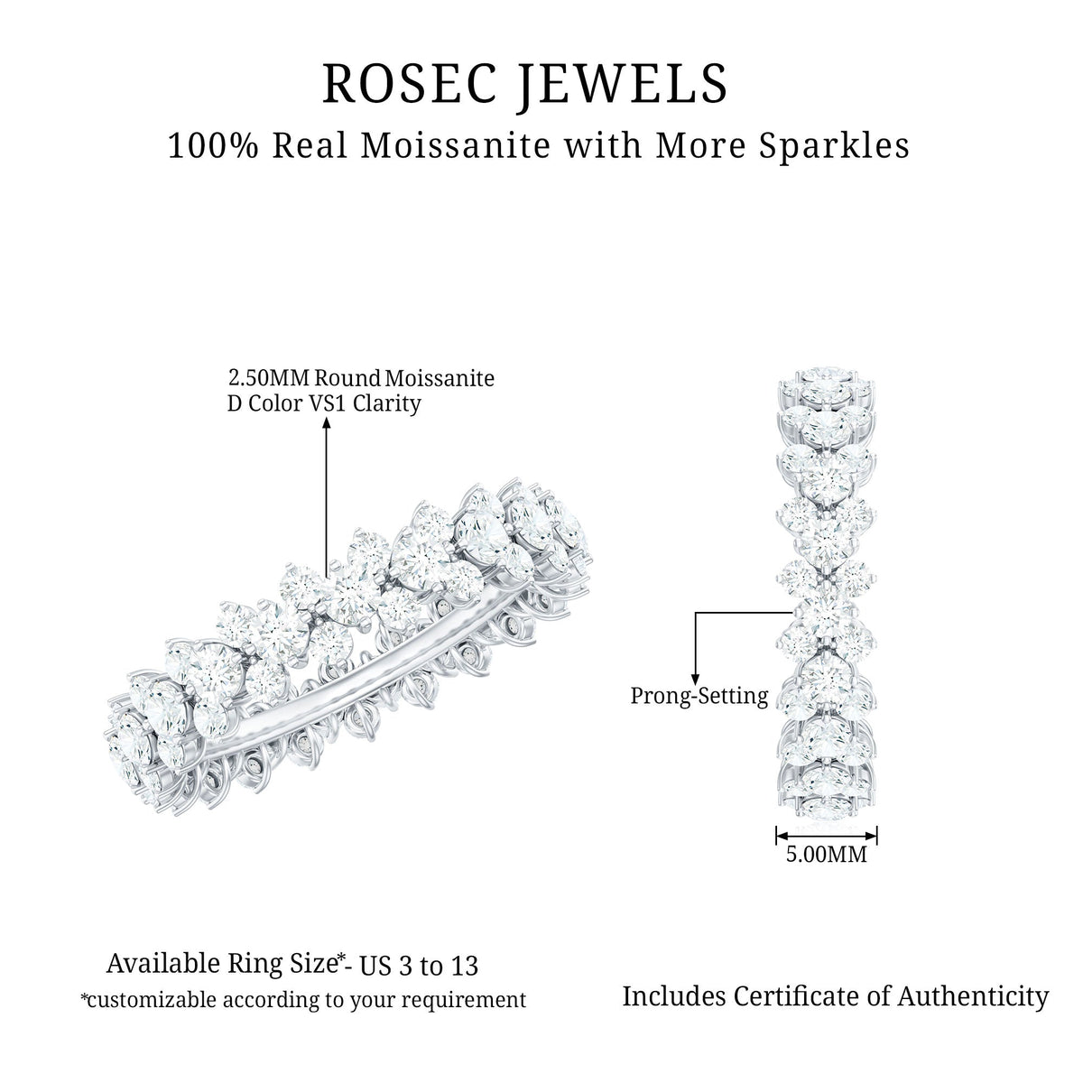 Certified Moissanite Cluster Eternity Ring For Women