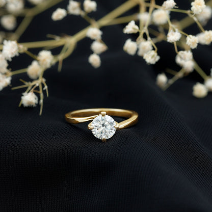 Certified Moissanite Solitaire Engagement Ring in Bypass Shank