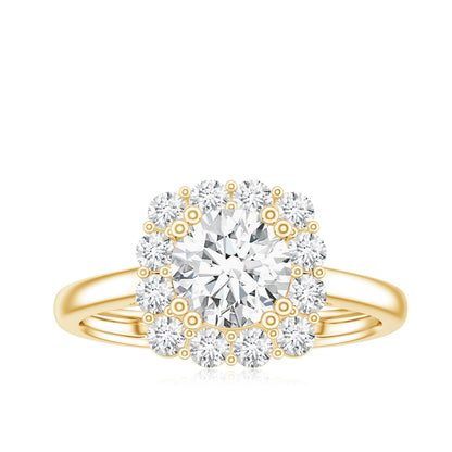 Classic Moissanite Halo Engagement Ring in Double Prong Setting