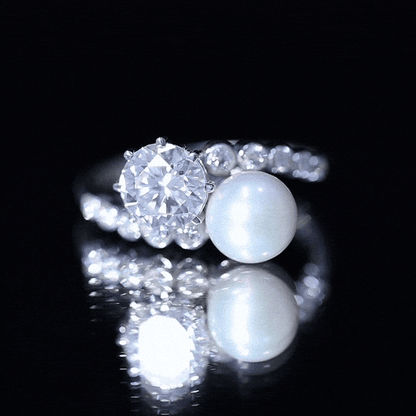 Freshwater Pearl and Moissanite Toi Et Moi Cocktail Ring