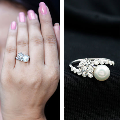 Freshwater Pearl and Moissanite Toi Et Moi Cocktail Ring