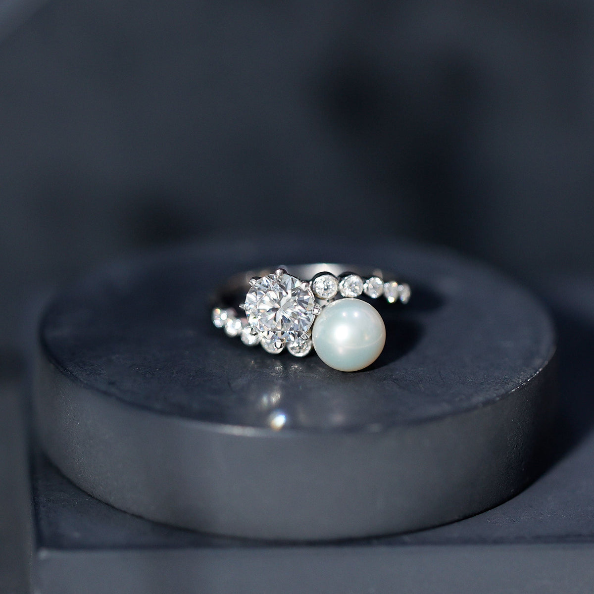 Freshwater Pearl and Moissanite Toi Et Moi Cocktail Ring