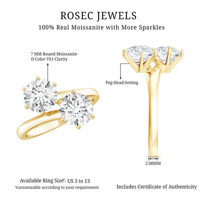7 MM Round Certified Moissanite Toi et Moi Engagement Ring