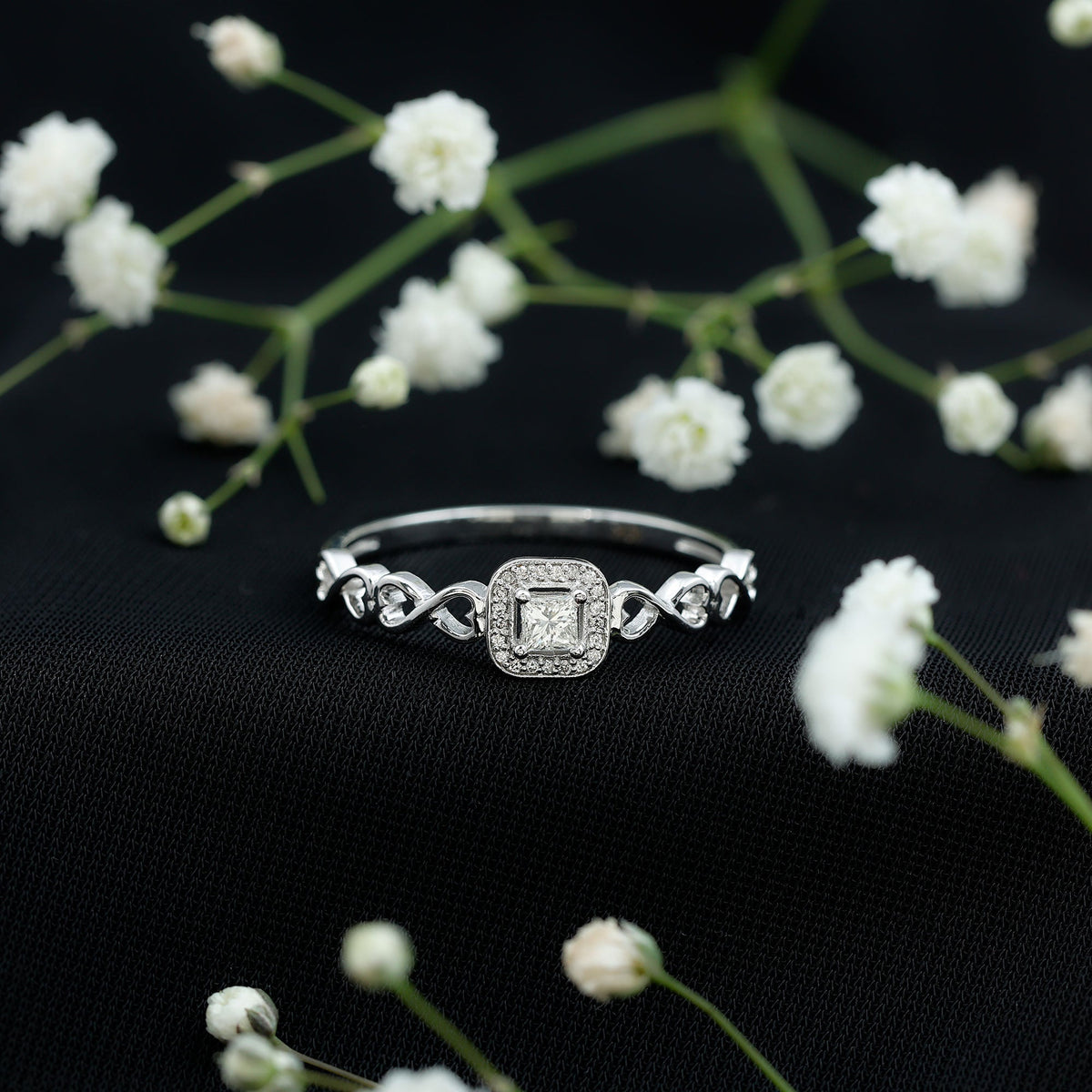 Real Princess Cut Diamond Infinity Heart Engagement Ring