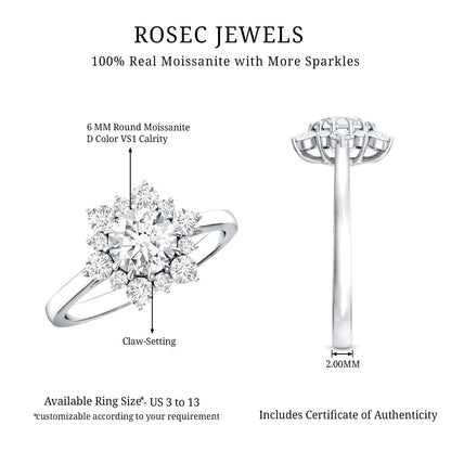 Claw Set Moissanite Halo Engagement Ring with Certificate
