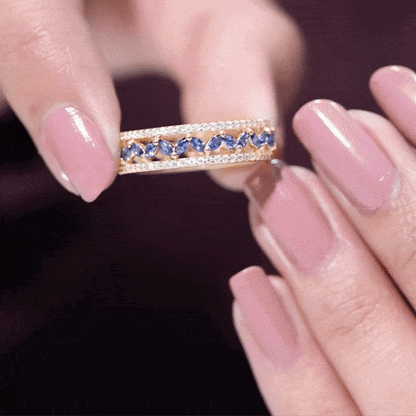Marquise Lab Created Blue Sapphire and Diamond Wedding Band Ring