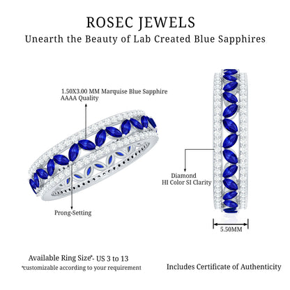 Marquise Lab Created Blue Sapphire and Diamond Wedding Band Ring