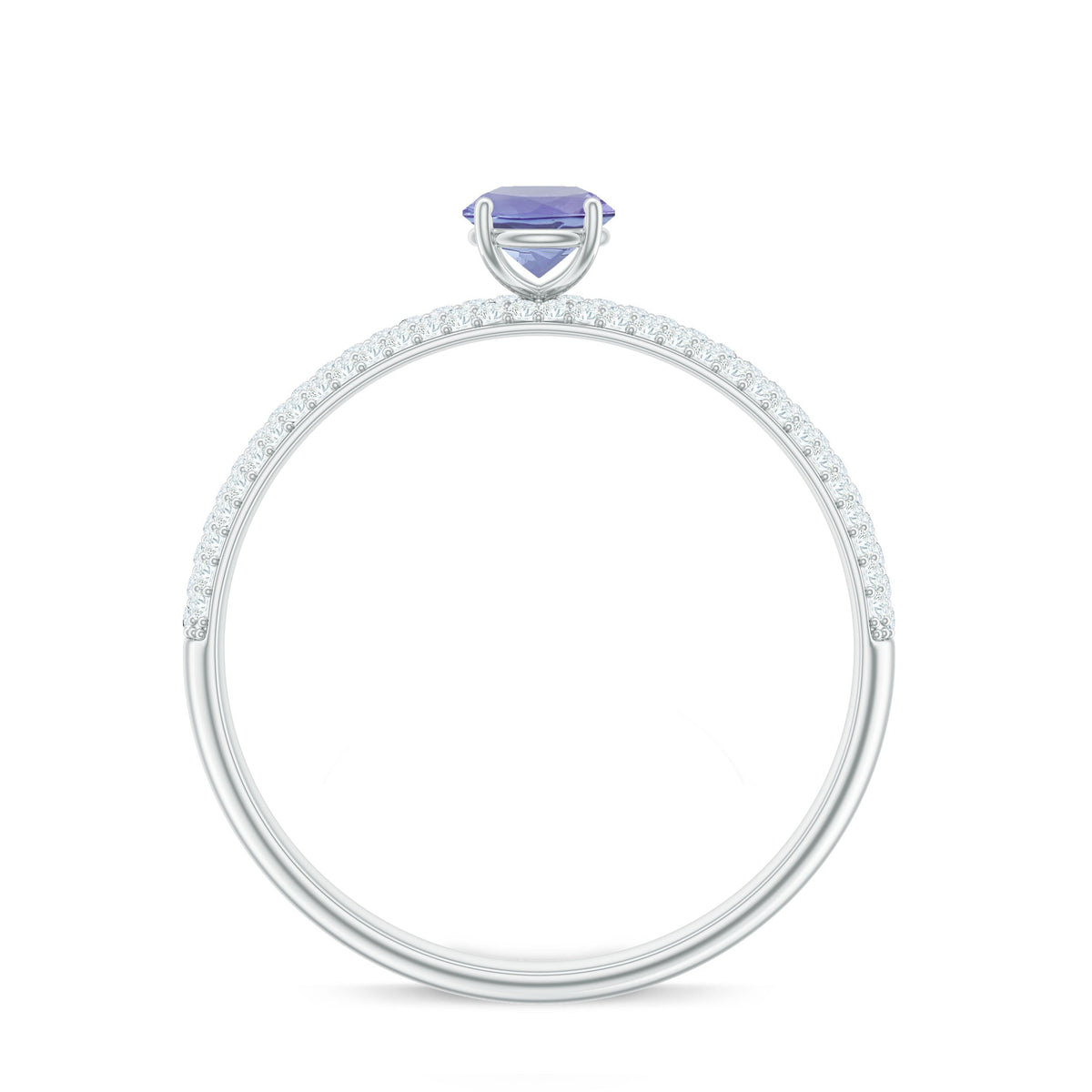 Natural Tanzanite Engagement Ring with Pave Diamond Side Stones