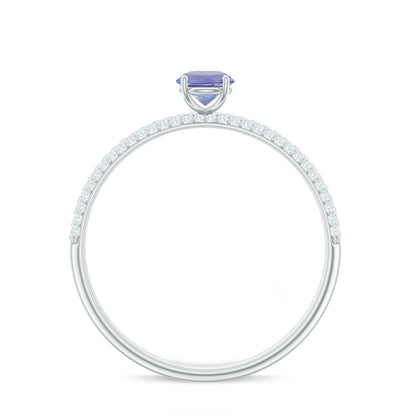 Natural Tanzanite Engagement Ring with Pave Diamond Side Stones