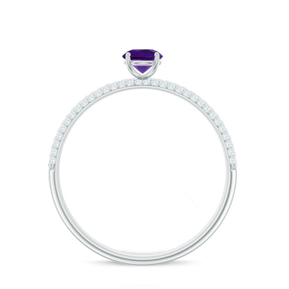 Natural Amethyst Engagement Ring with Diamond for Women