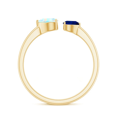 Natural Heart Shape Ethiopian Opal and Blue Sapphire 2 Stone Promise Ring