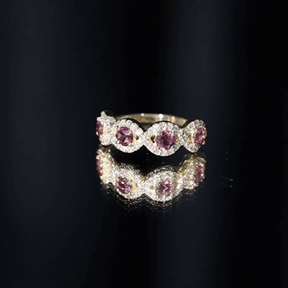 Pink Tourmaline Infinity Half Eternity Band Ring with Diamond