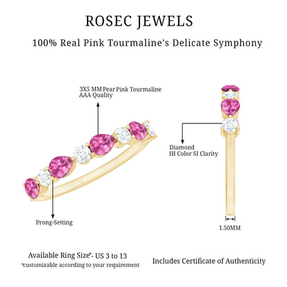 Natural Pink Tourmaline and Diamond Wedding Band For Her