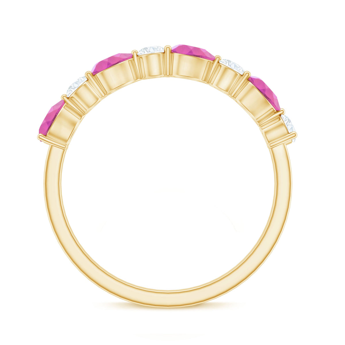Natural Pink Tourmaline and Diamond Wedding Band For Her