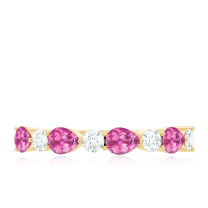 Natural Pink Tourmaline and Diamond Wedding Band For Her