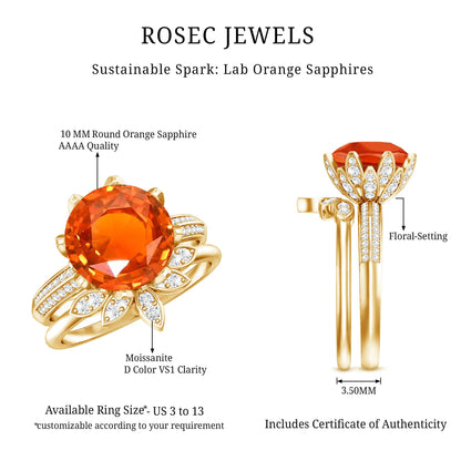 Nature Inspired 4.5 Carat Lab Grown Orange Sapphire Engagement Ring with Enhancer