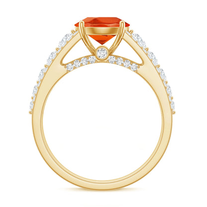 2.25 Carat Lab Grown Orange Sapphire Solitaire Engagement Ring with Side Stones