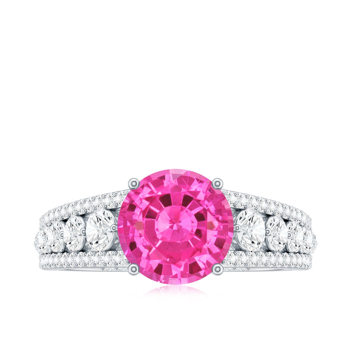 Created Pink Sapphire Engagement Ring with Moissanite Side Stones