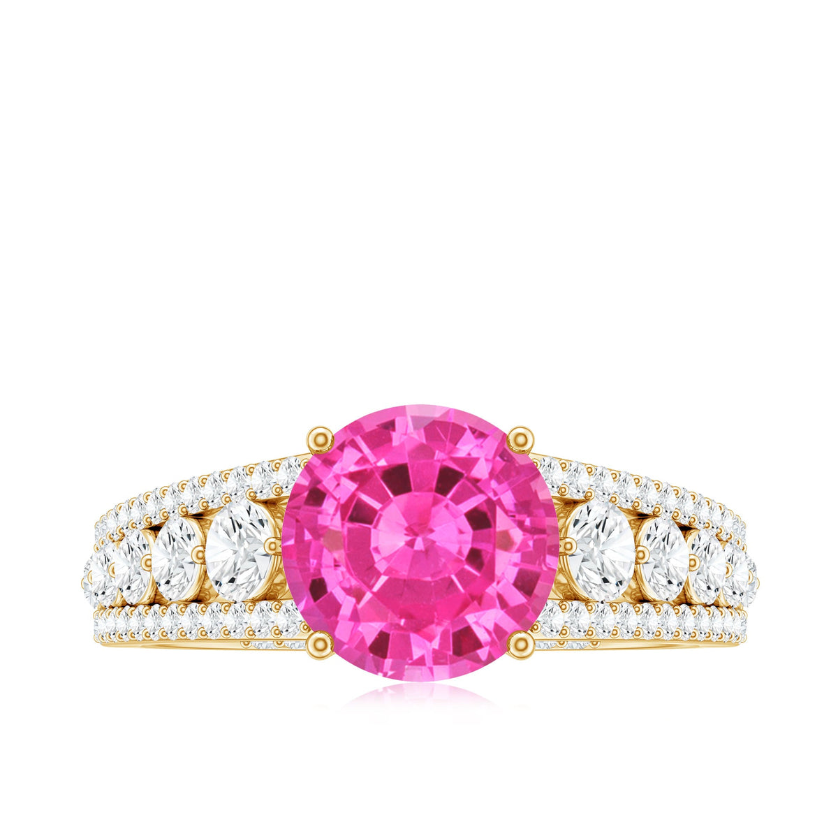 Created Pink Sapphire Engagement Ring with Moissanite Side Stones