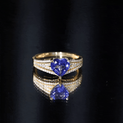Certified 2 Carat Lab Grown Blue Sapphire Heart Engagement Ring with Diamond Split Shank