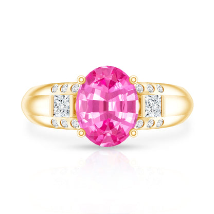 Lab Grown Pink Sapphire Oval Solitaire Engagement Ring with Diamond
