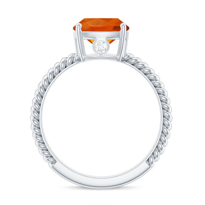 Certified 2.75 Carat Lab Grown Orange Sapphire Cushion Cut Engagement Ring with Diamond