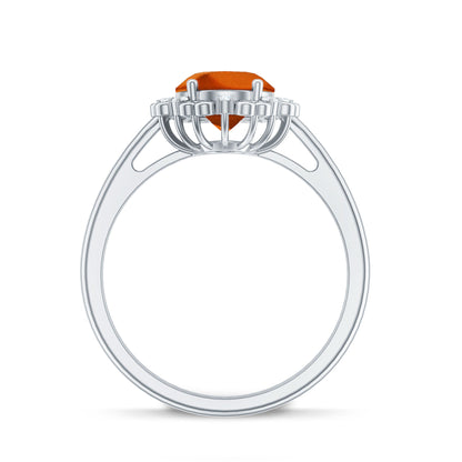 4 Carat Lab Grown Orange Sapphire Vintage Engagement Ring with Diamond